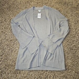 J Crew Sweater Womens Size Small Gray Open Front Cardigan Tiered Bell Sleeve NWT